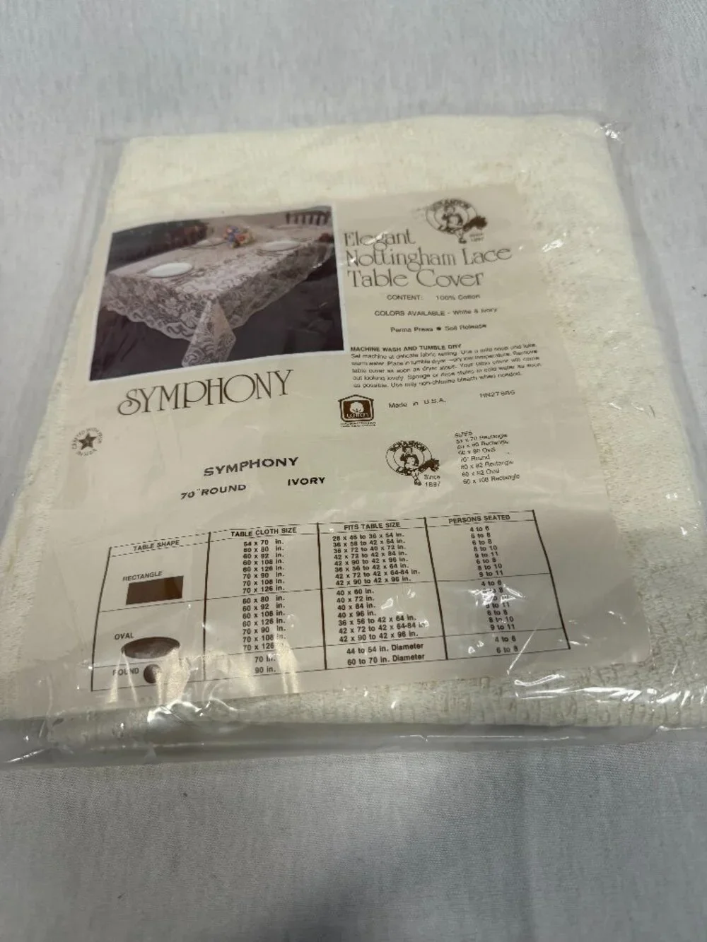 Scranton Lace Tablecloth NWT 70'' Round Nottingham Vintage Symphony USA